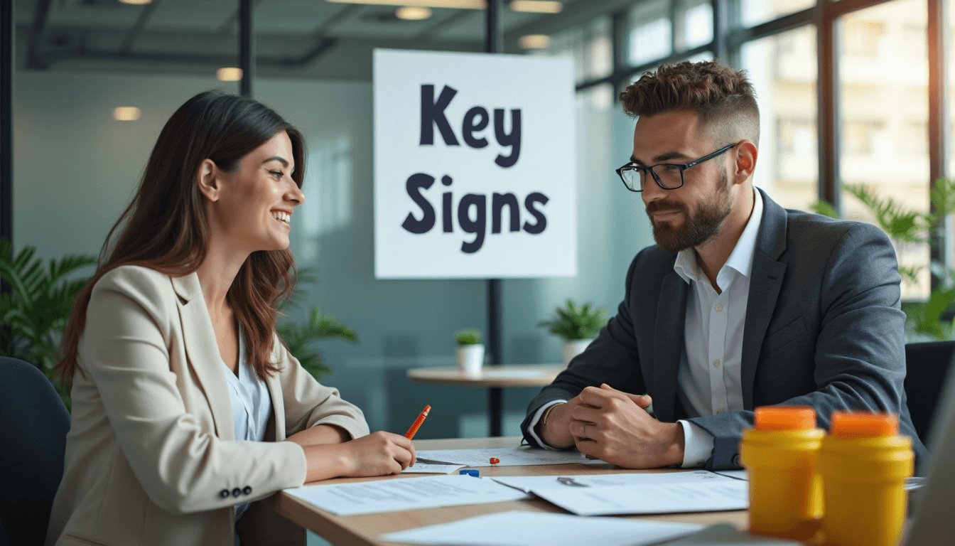 Compliance manager reviewing hazardous waste documentation in office