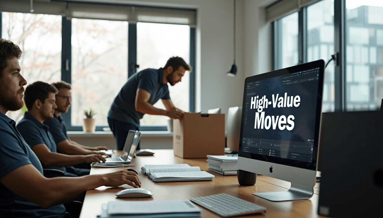 Office movers pack computers and confidential files in security crates