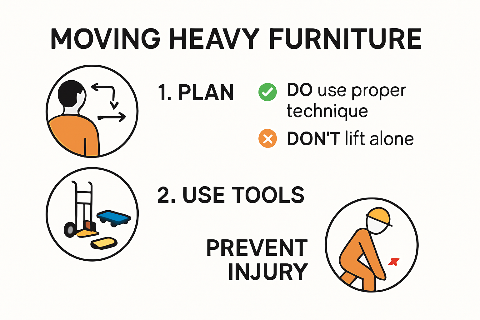 Infographic with steps for moving heavy furniture safely
