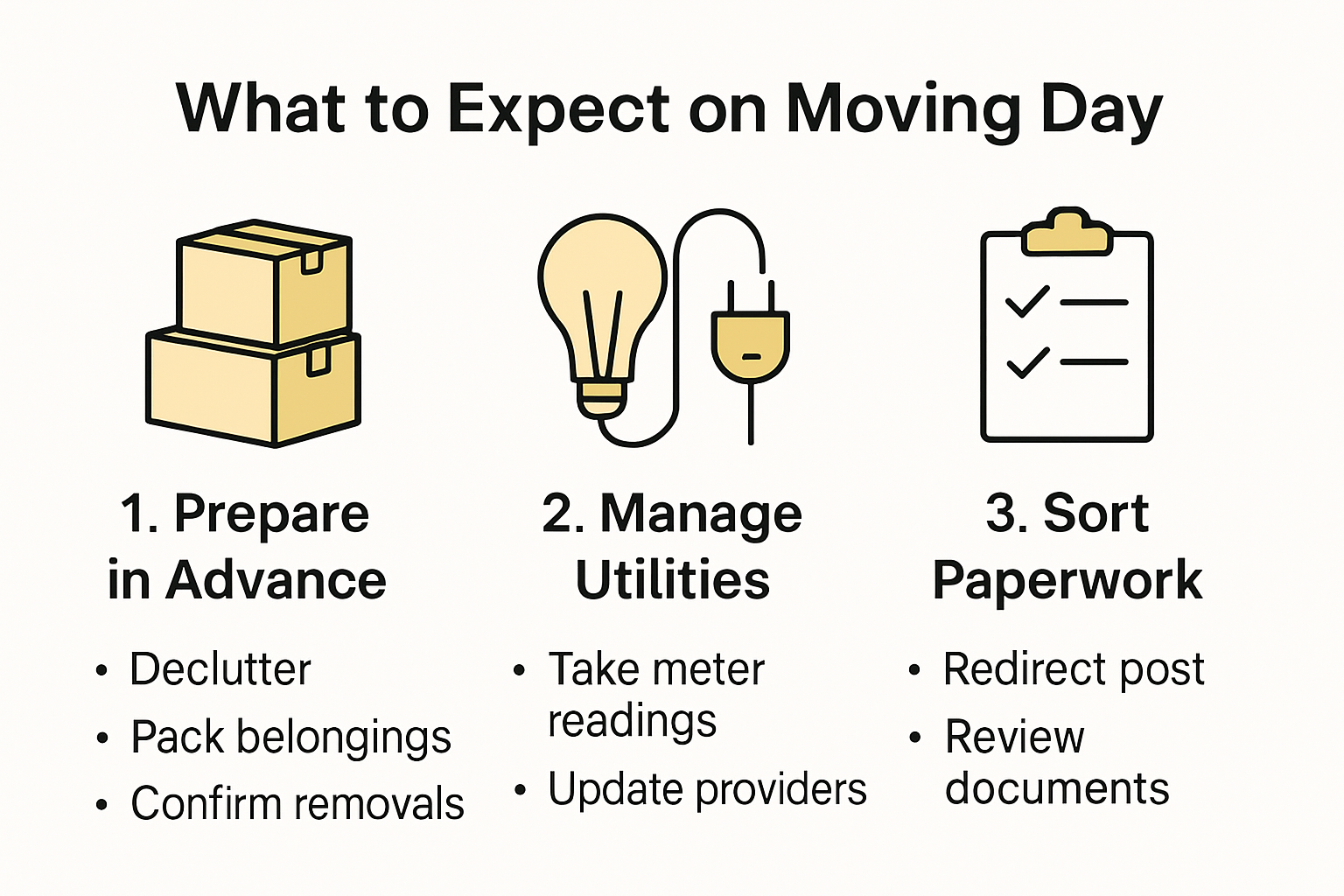 Step-by-step infographic for moving day checklist