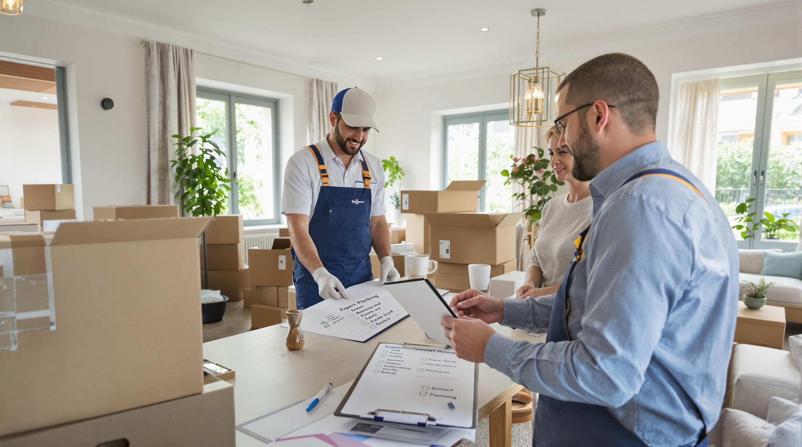 Adults and expert reviewing moving checklist during Durham relocation