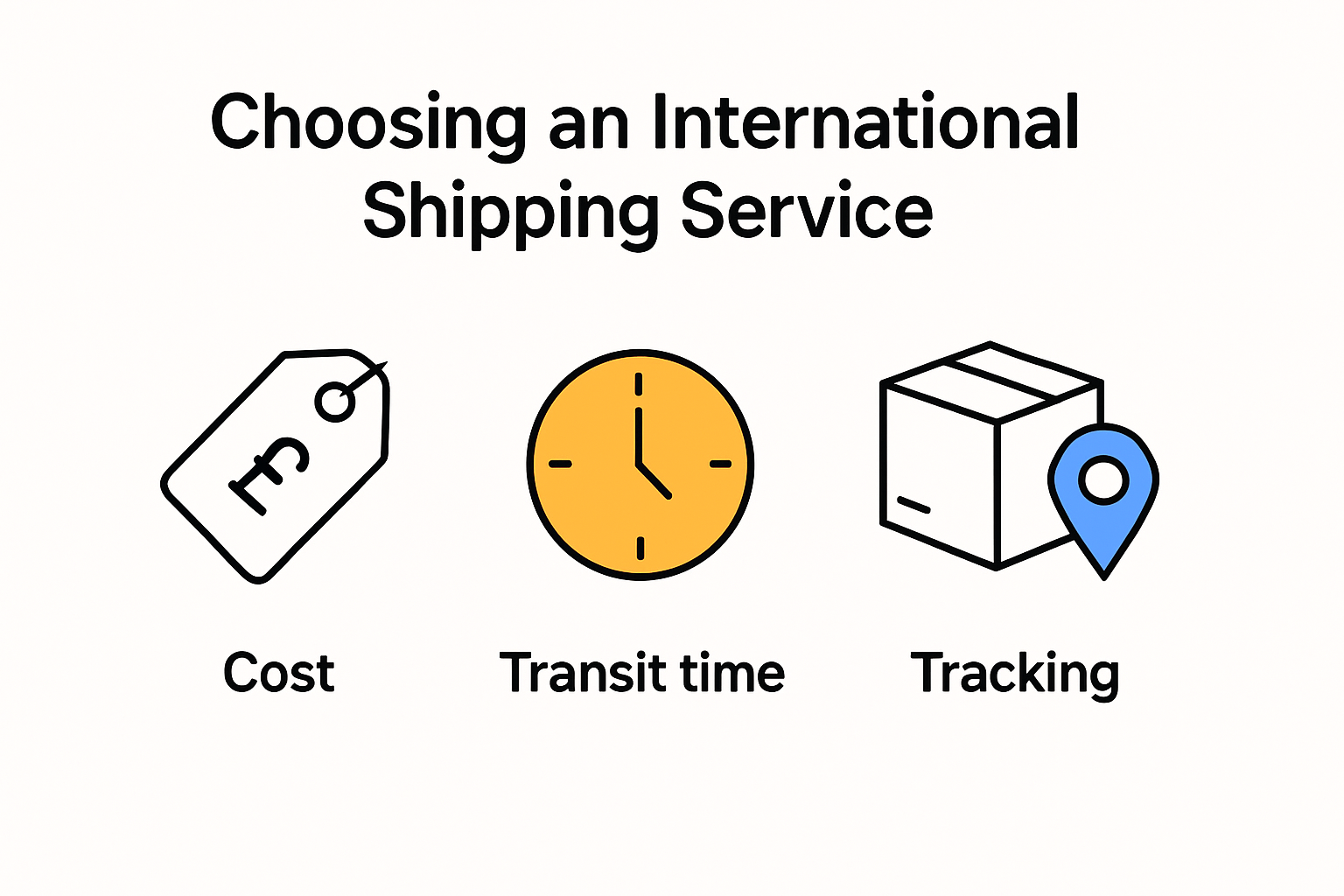 Infographic summarising factors in choosing an international shipping service