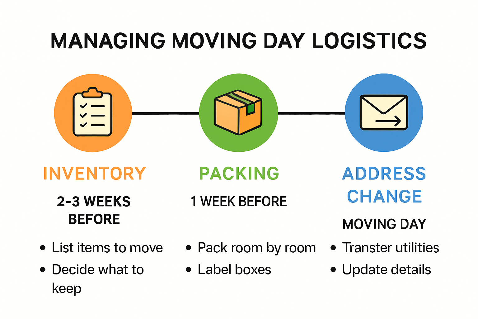 Infographic showing moving day logistics timeline