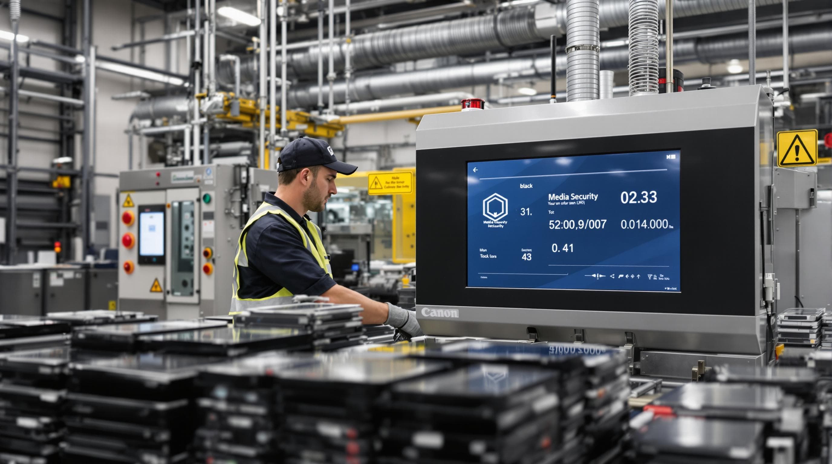 Technician shredding hard drives in a secure e-waste disposal facility