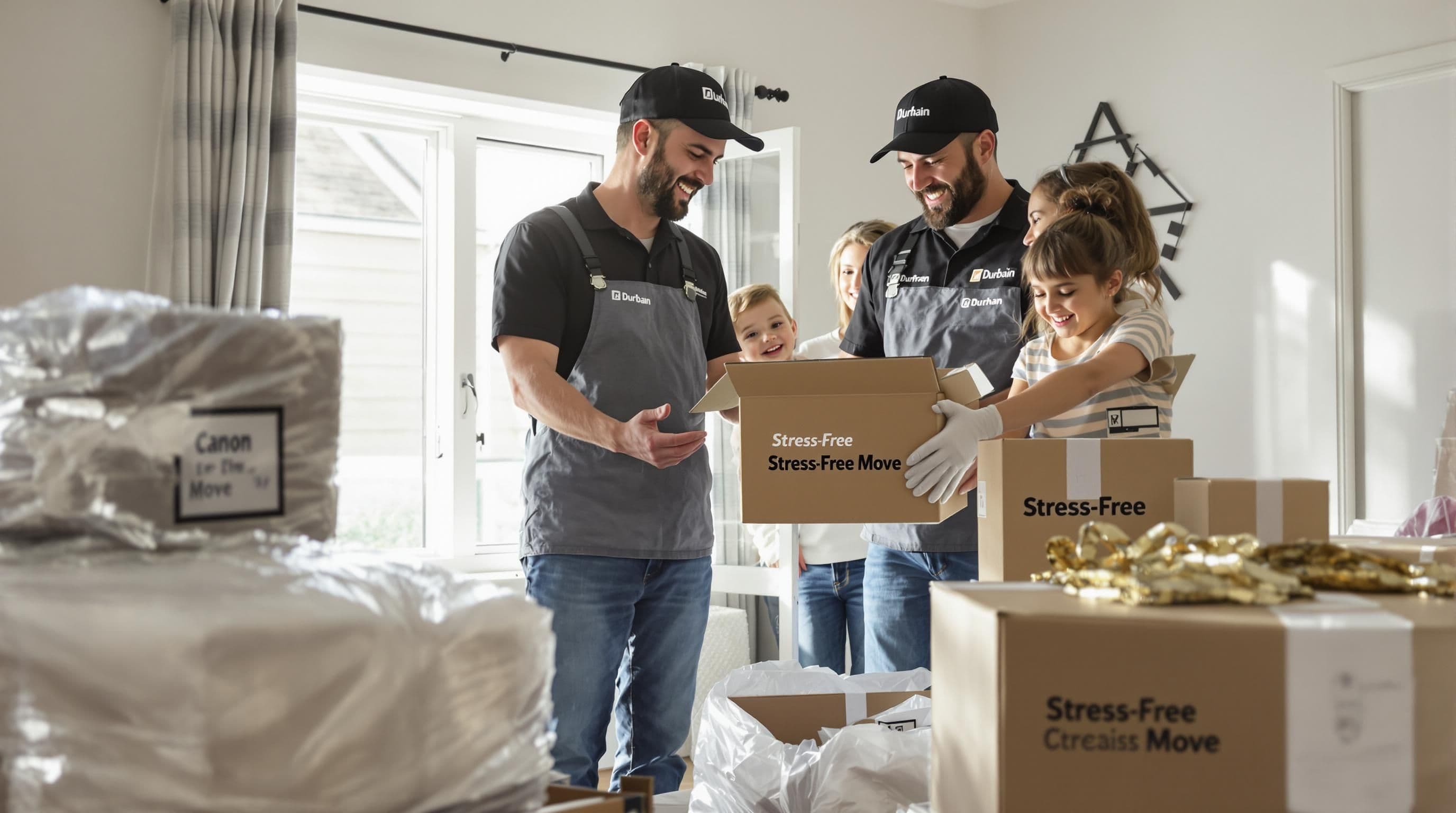 Professional Durham movers packing boxes for a residential move