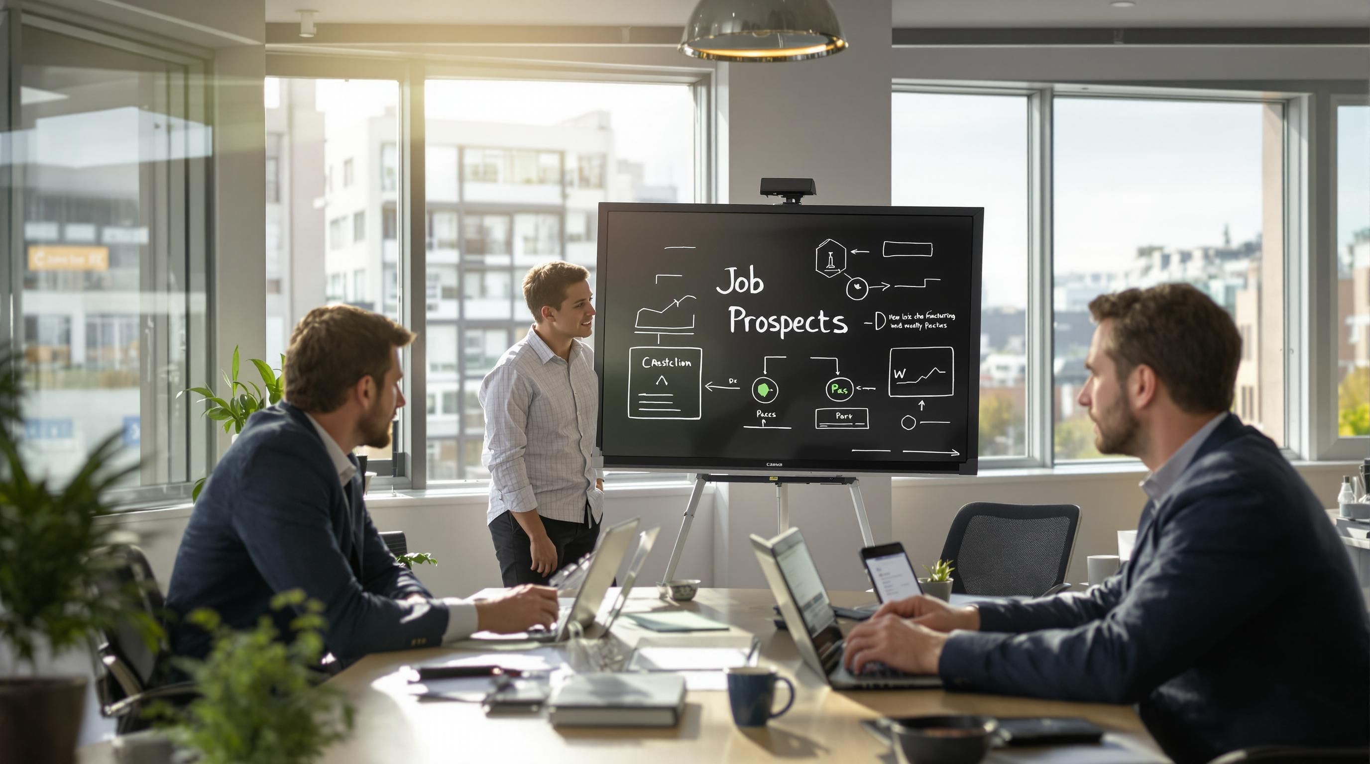 Professionals in Teesside office discuss employment opportunities