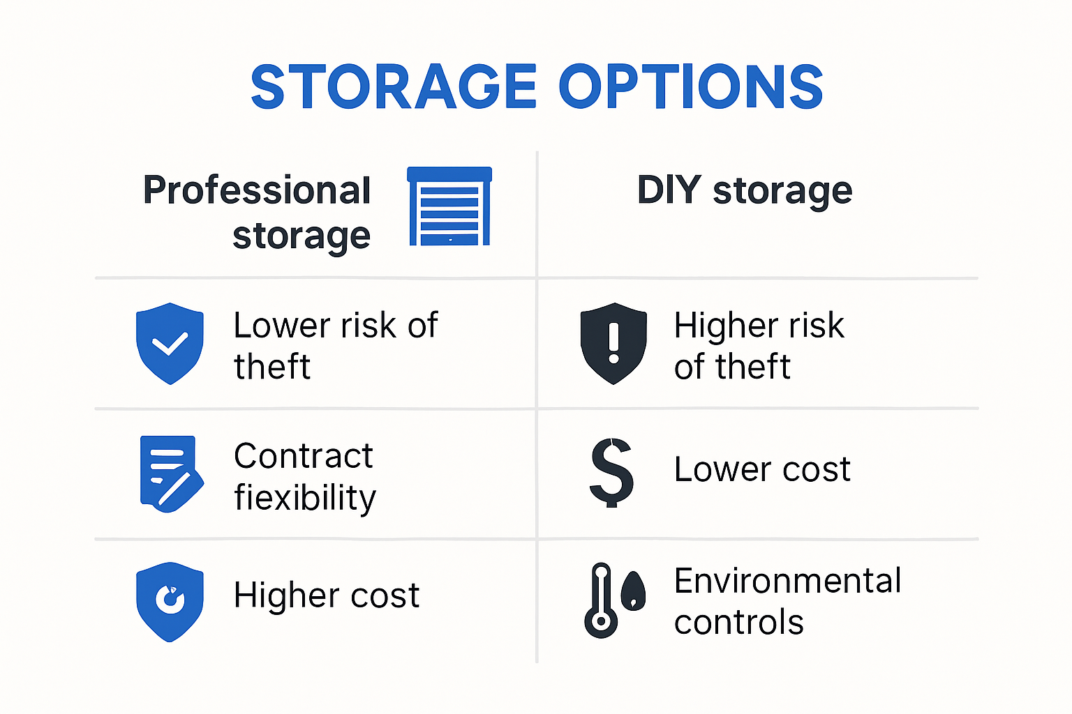 Infographic comparing professional and DIY storage service benefits