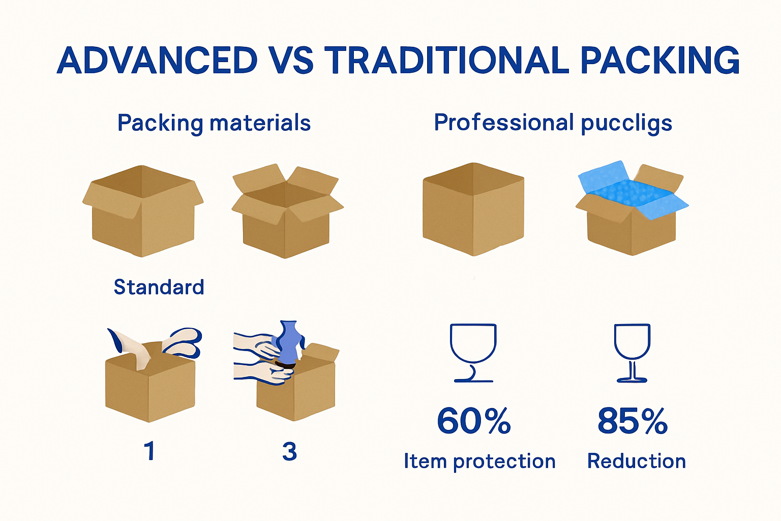 Infographic comparing professional and traditional packing methods