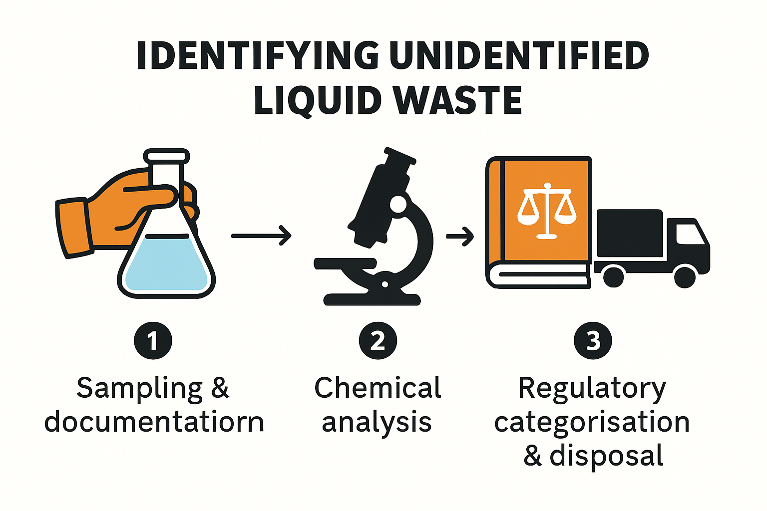 Infographic showing steps to categorise unidentified liquid waste