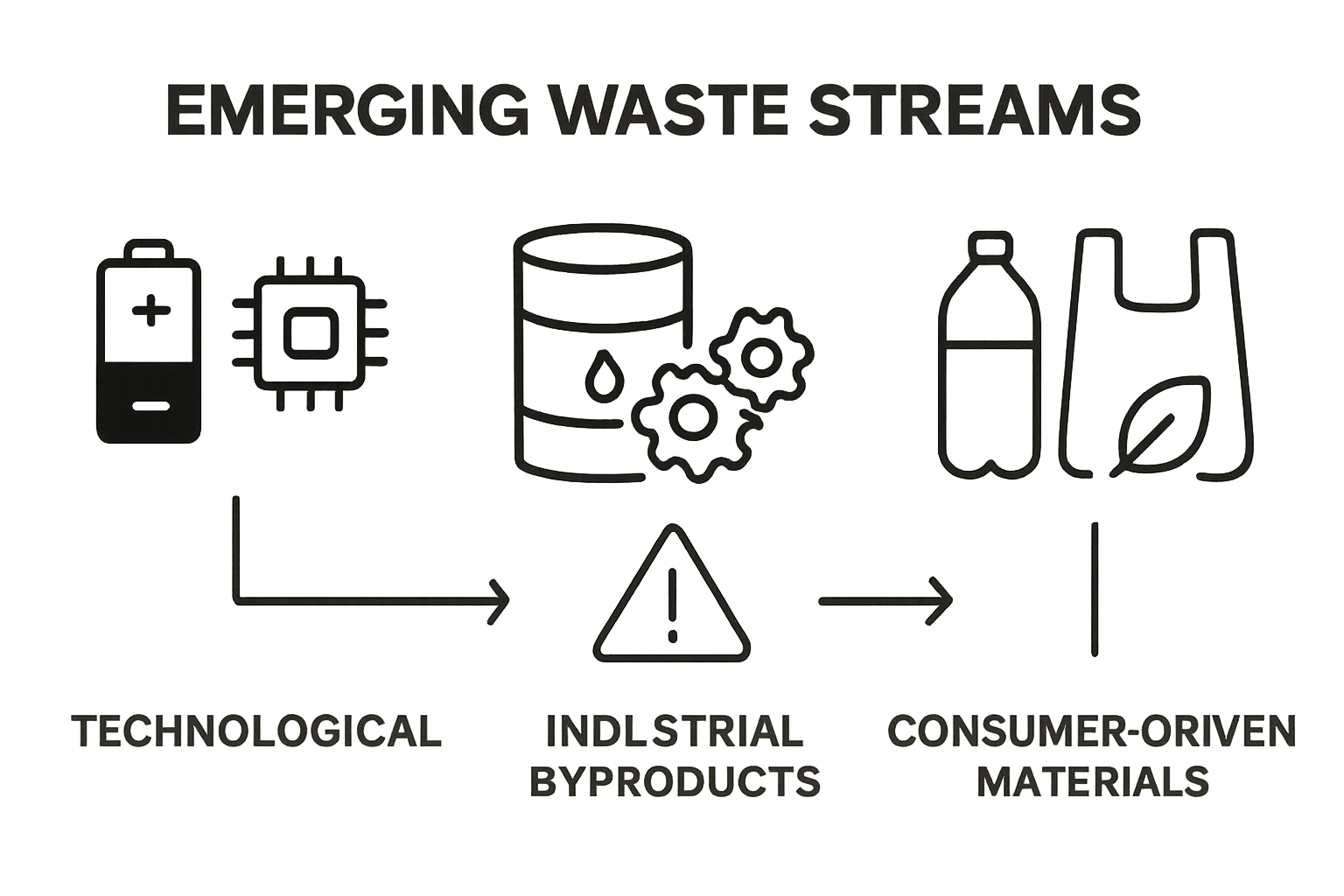 Simple breakdown of emerging waste stream categories and impacts