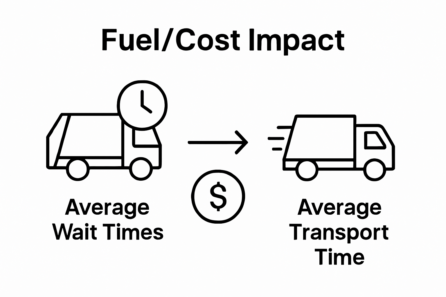 Comparison of waste truck waiting and transport times with cost impact