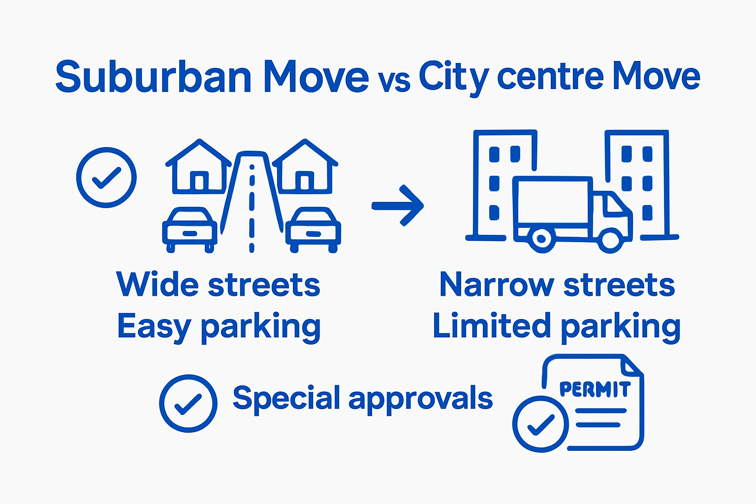 Infographic comparing city centre and suburban moving challenges