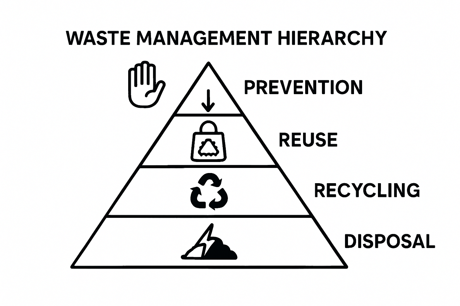 Waste management hierarchy pyramid with icons