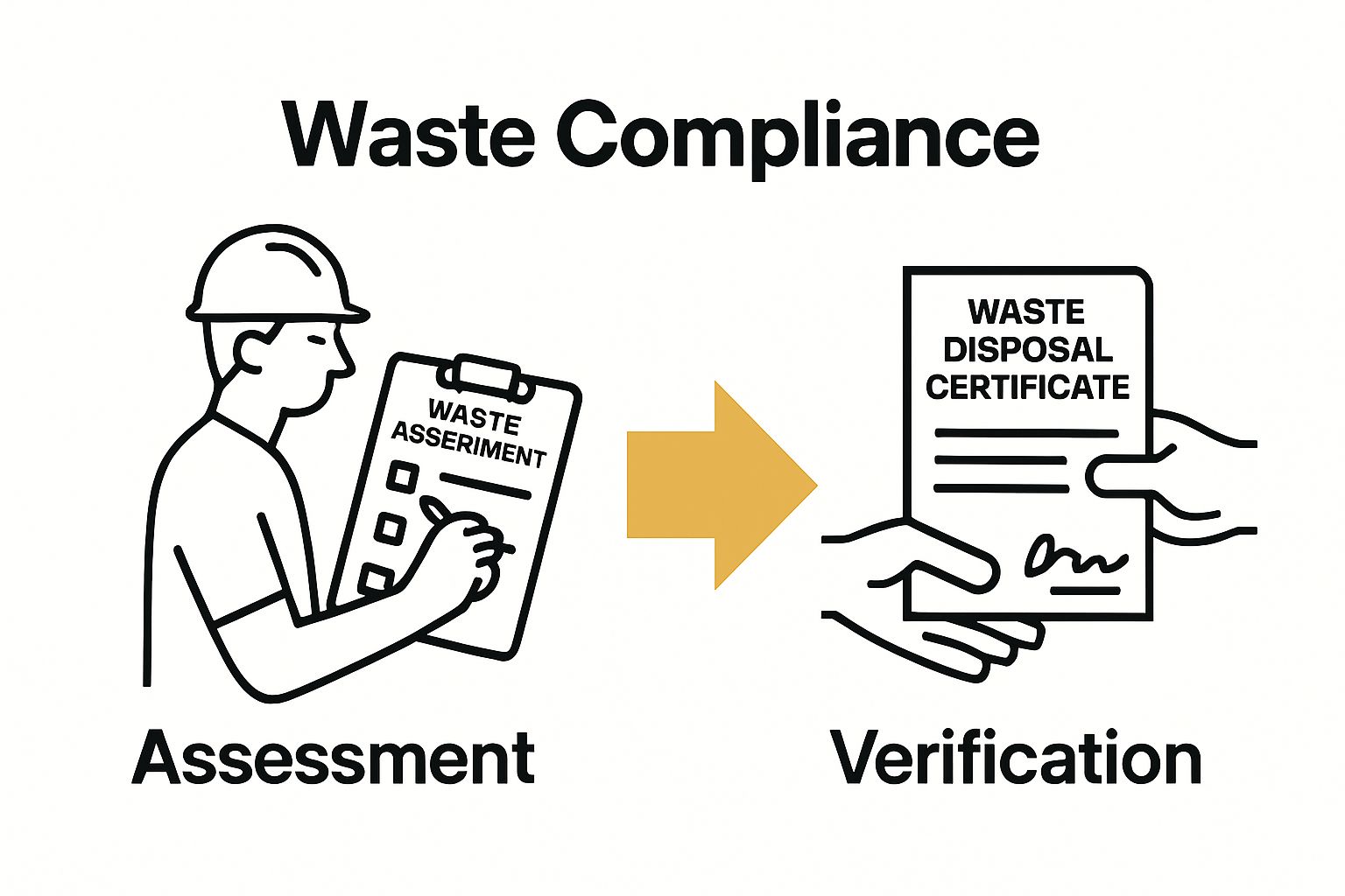 Simple diagram showing waste assessment and compliance document handover