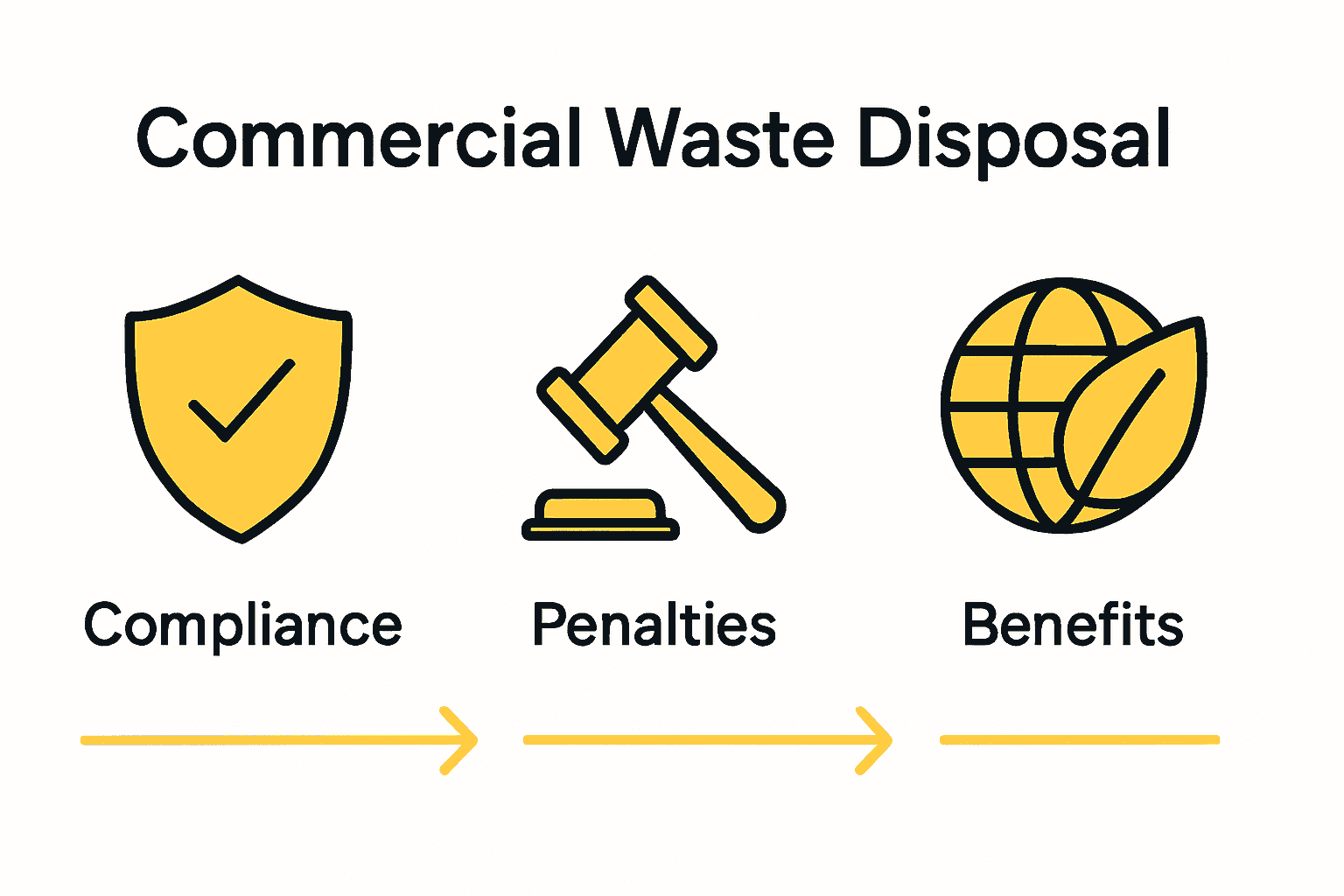Legal requirements, penalties, and benefits of UK commercial waste compliance visualized