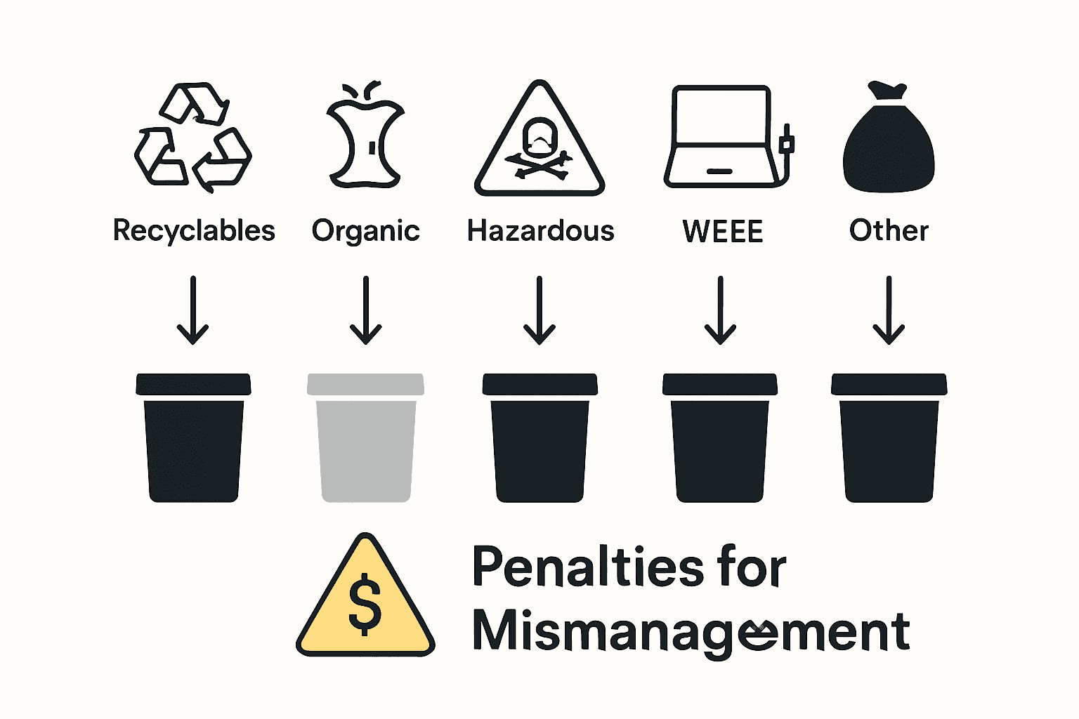 Infographic comparing UK business waste categories and penalties for 2025
