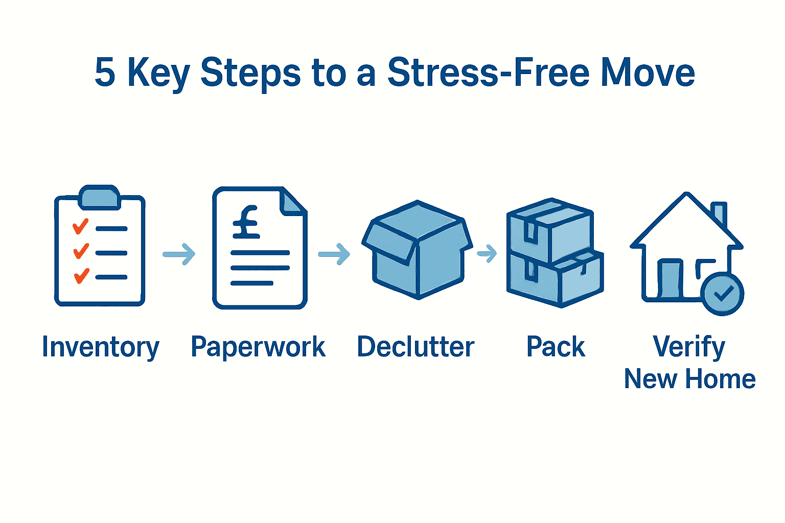 Infographic showing five steps for a stress-free UK house move