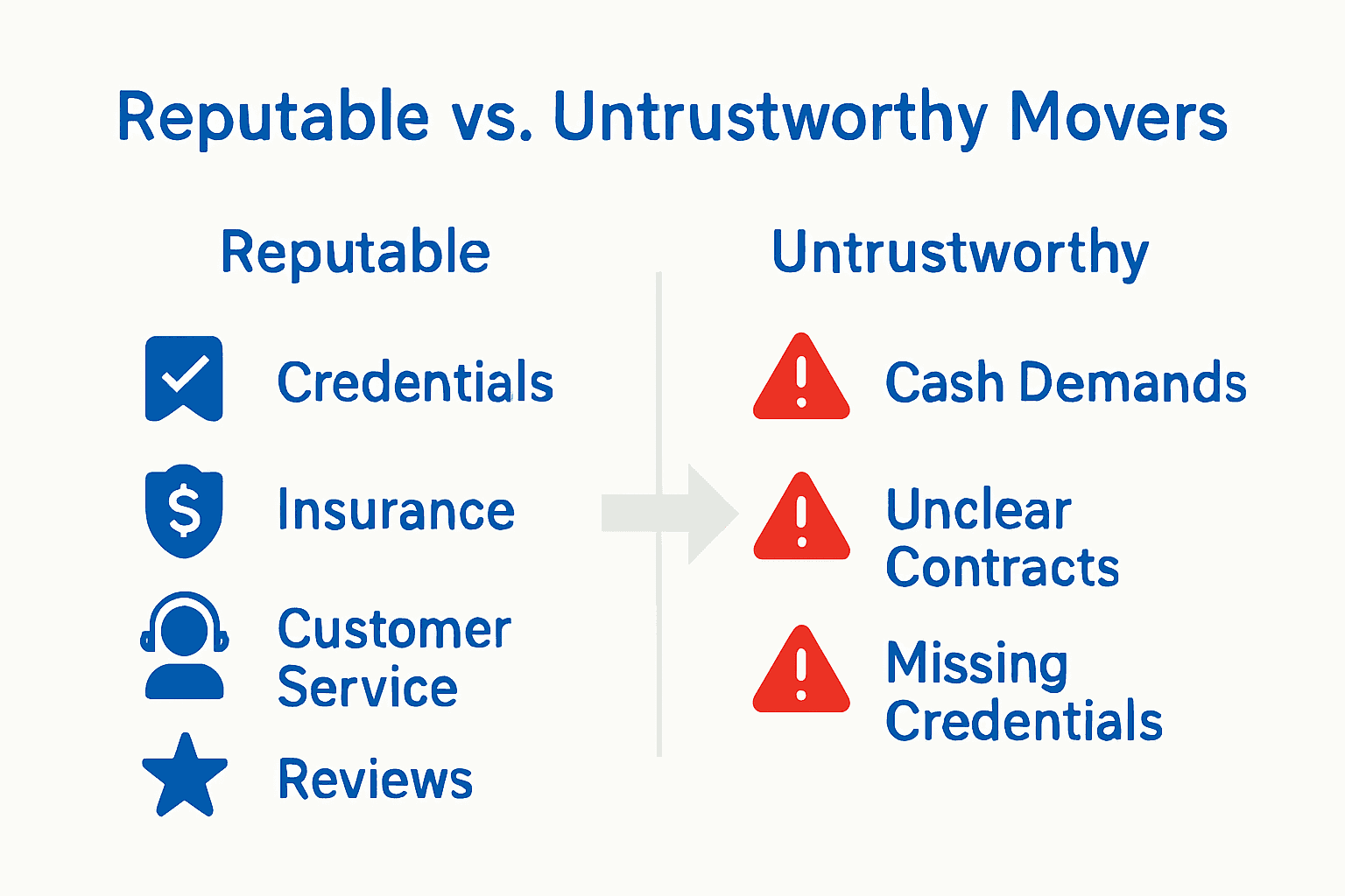 Infographic comparing reputable and untrustworthy moving companies.