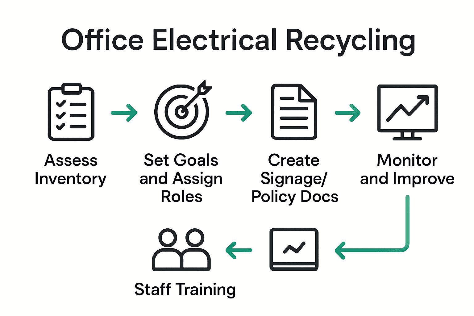 Infographic showing five steps to office electrical recycling policy.