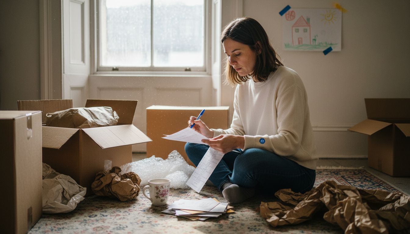 Woman checking customs paperwork for move