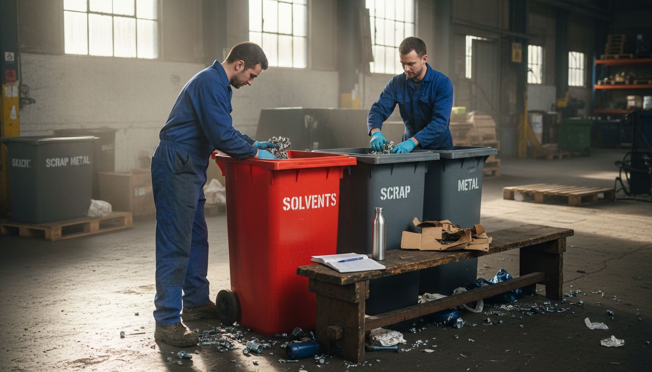 Workers sorting hazardous industrial waste