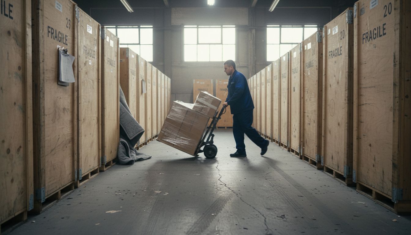 Warehouse worker transporting stored items