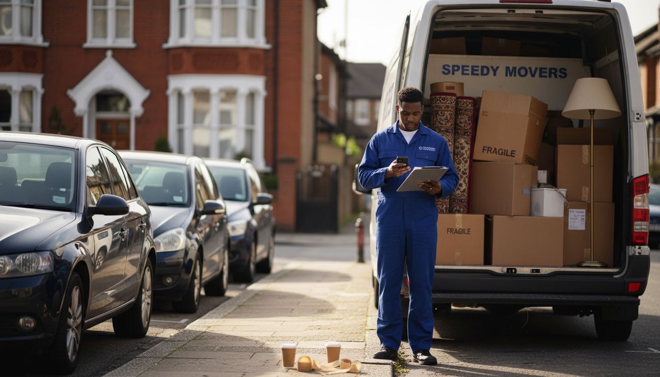 Mover waiting with removal van and documents