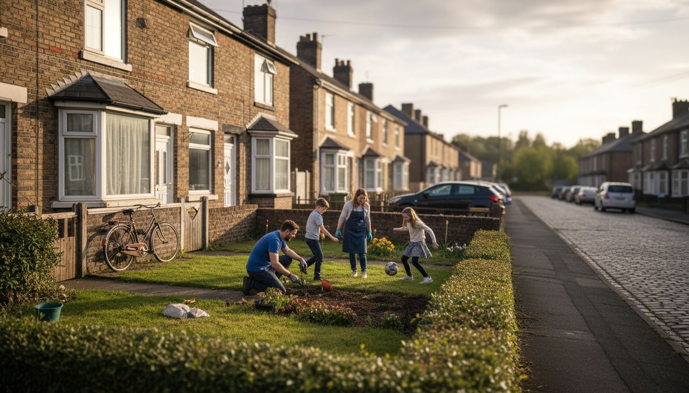 Darlington residential street with family activity