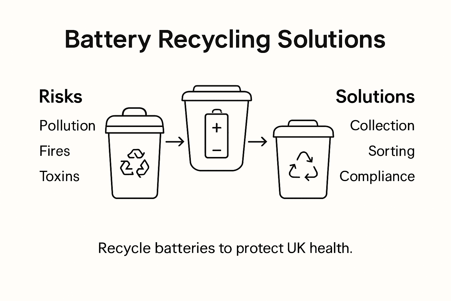 Infographic showing battery recycling risks and solutions