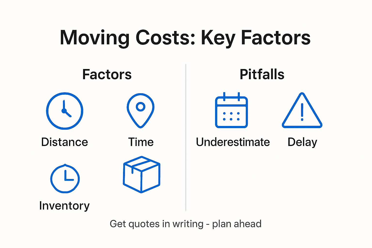 Infographic comparing moving cost factors and pitfalls