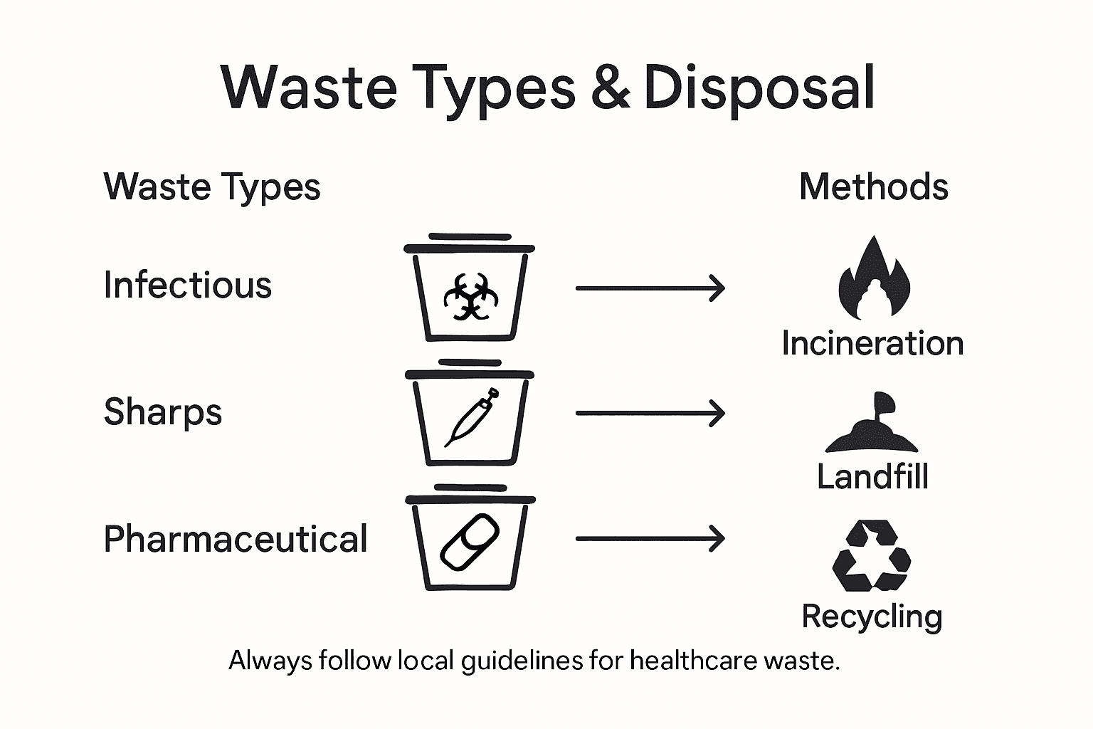 Infographic showing waste types and disposal methods