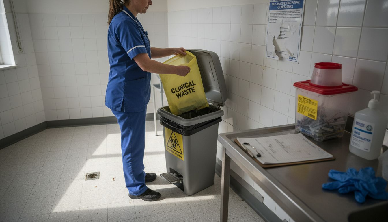Nurse disposing clinical biological waste