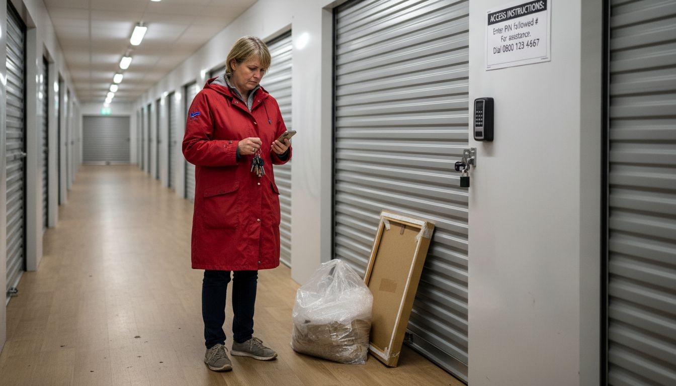 Customer at secure self-storage unit door