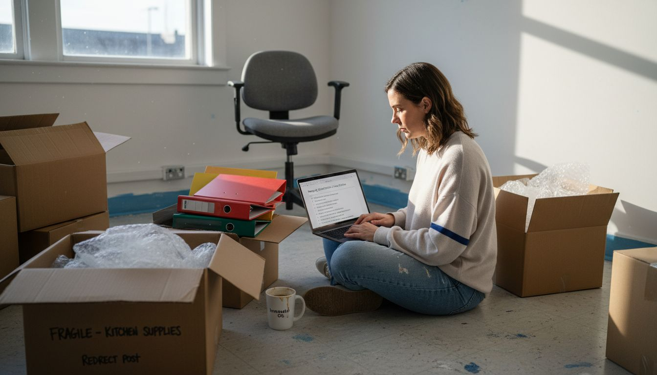 Employee working on office move checklist