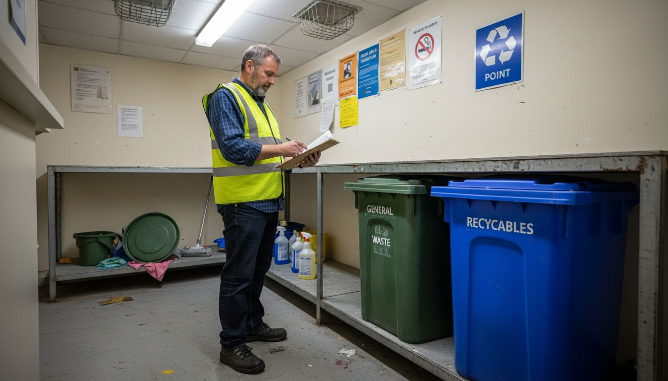 Manager reviews healthcare waste container options