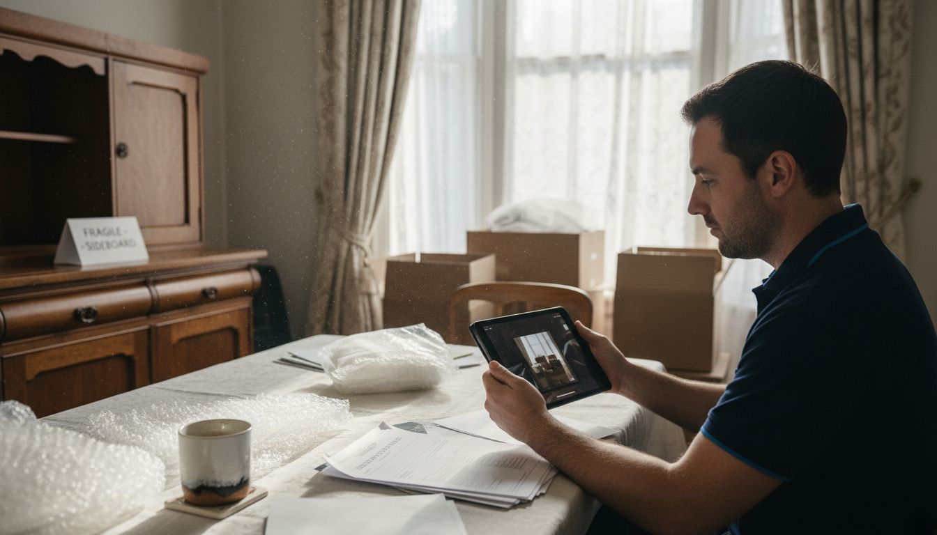 Removal worker documents items before move