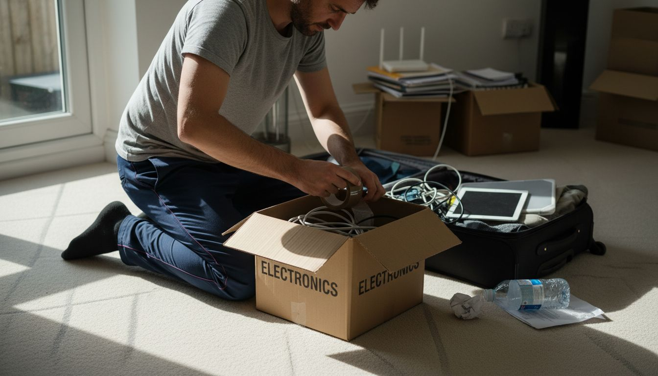 Man packing valuables for house move