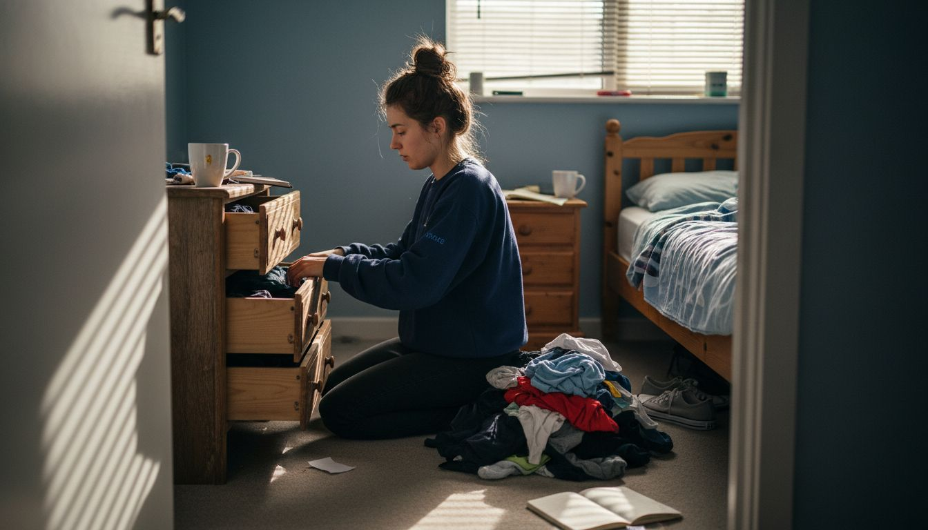 Woman sorting clothes in bedroom
