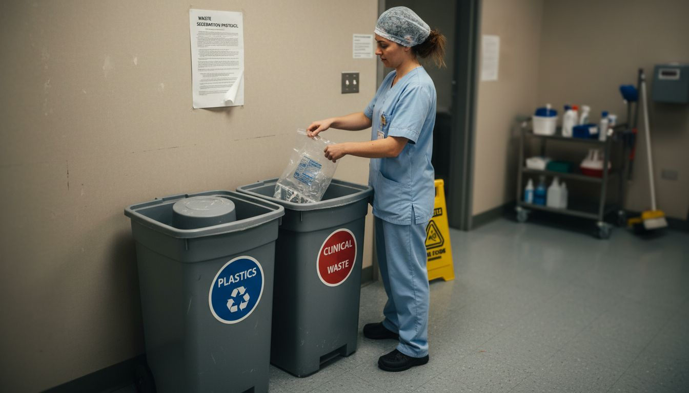 Nurse sorting recyclable healthcare waste
