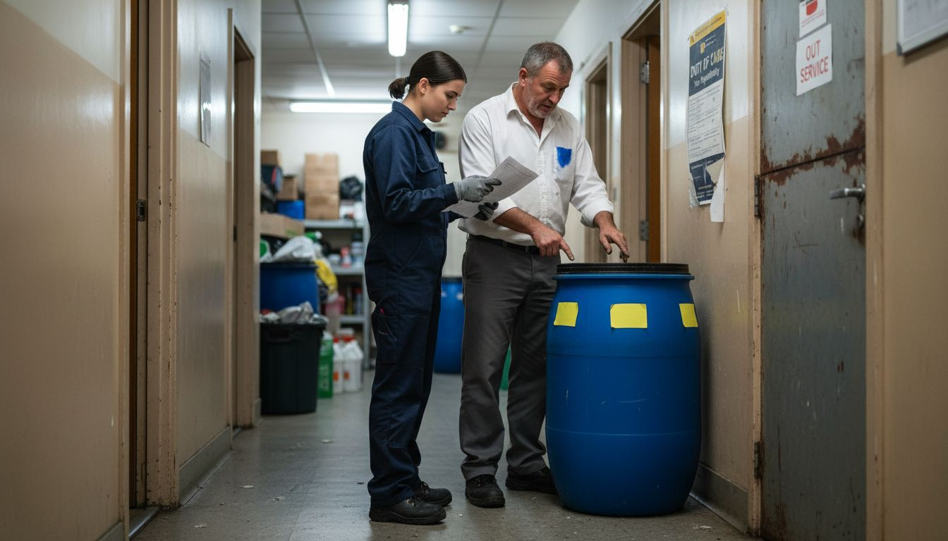 Facilities staff reviewing waste duty checklist