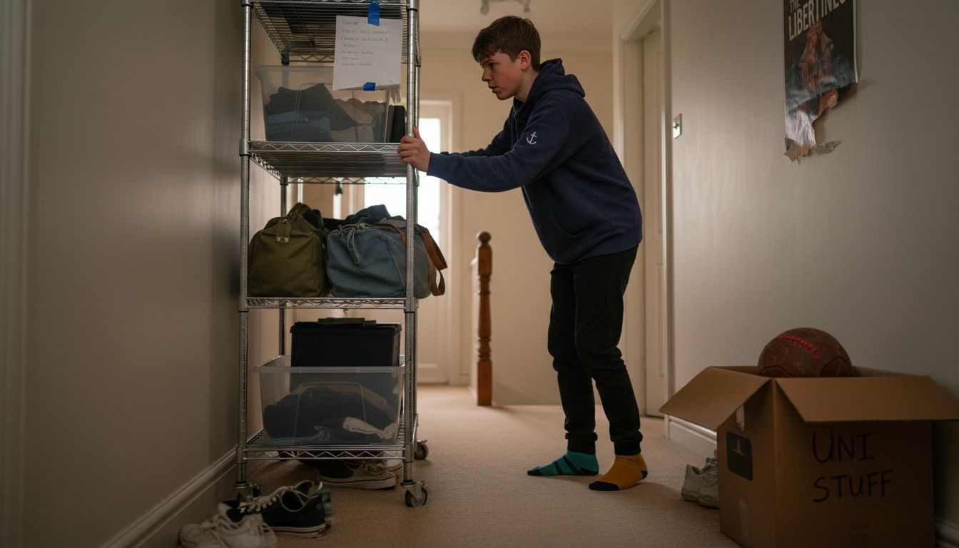 Teenager moving portable storage unit