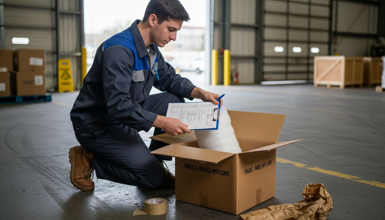 Mover checking inventory during customs inspection