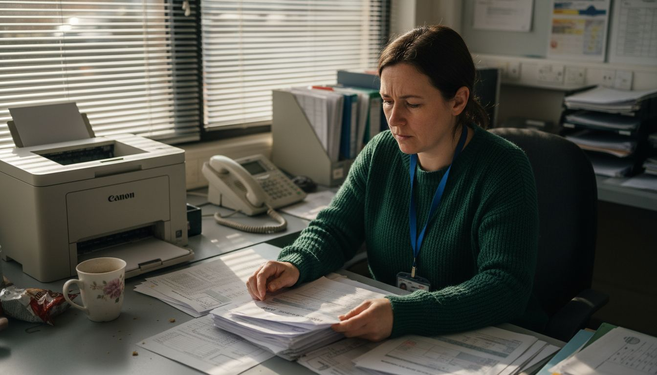 Woman reviewing UK waste transfer notes