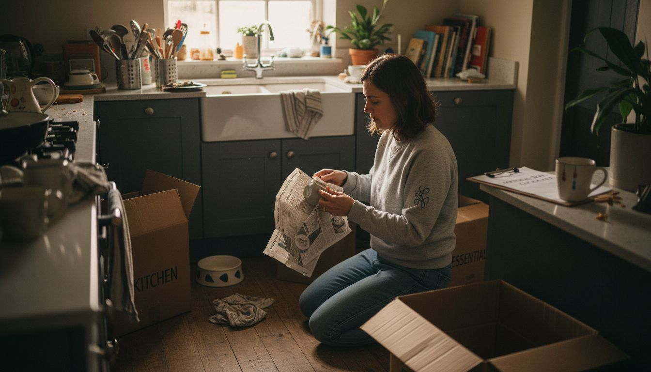 Packing boxes in cluttered kitchen scene