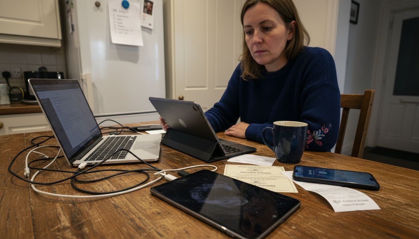 Woman prepping electronics docs for UK import