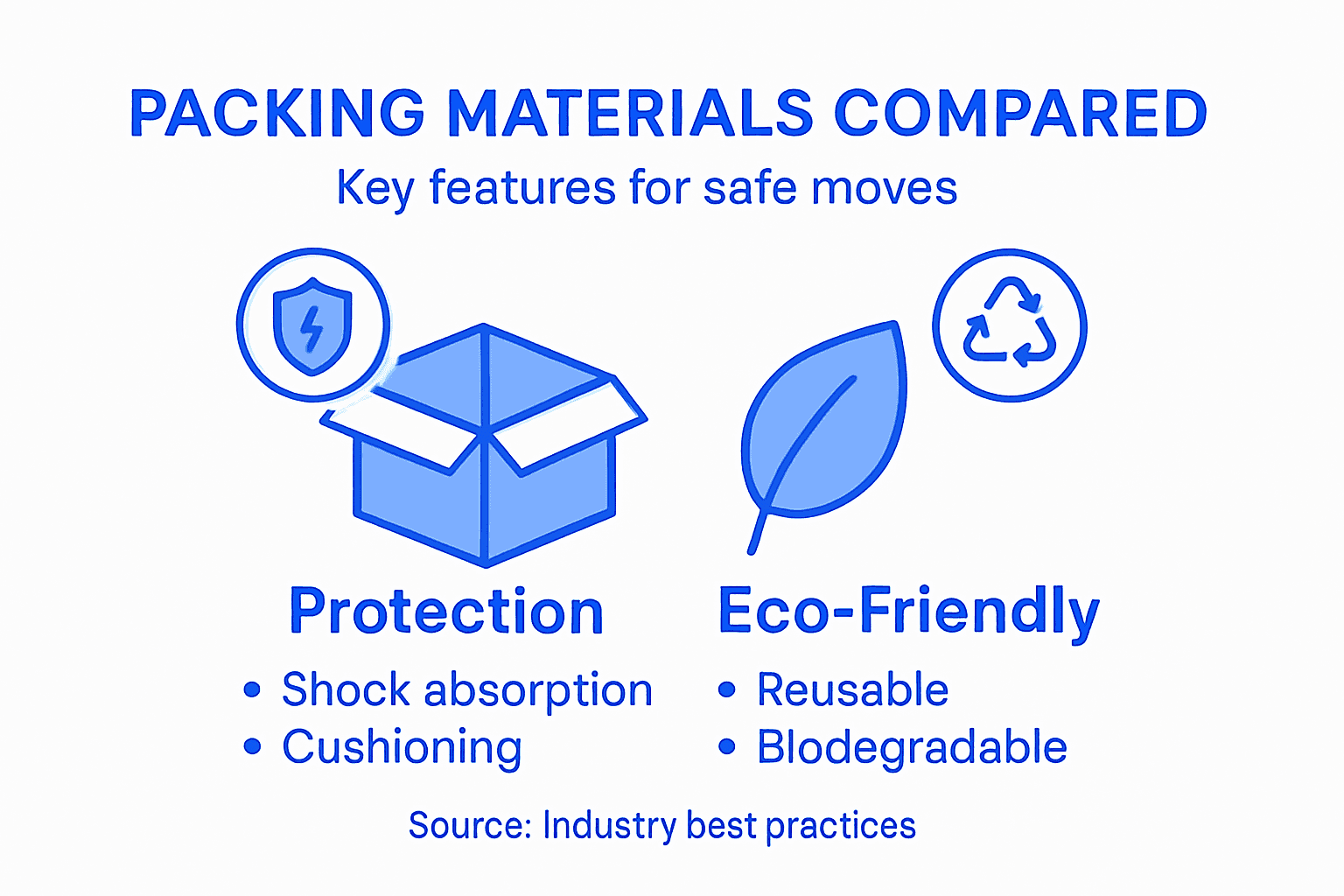 Infographic showing packing materials protection and eco features