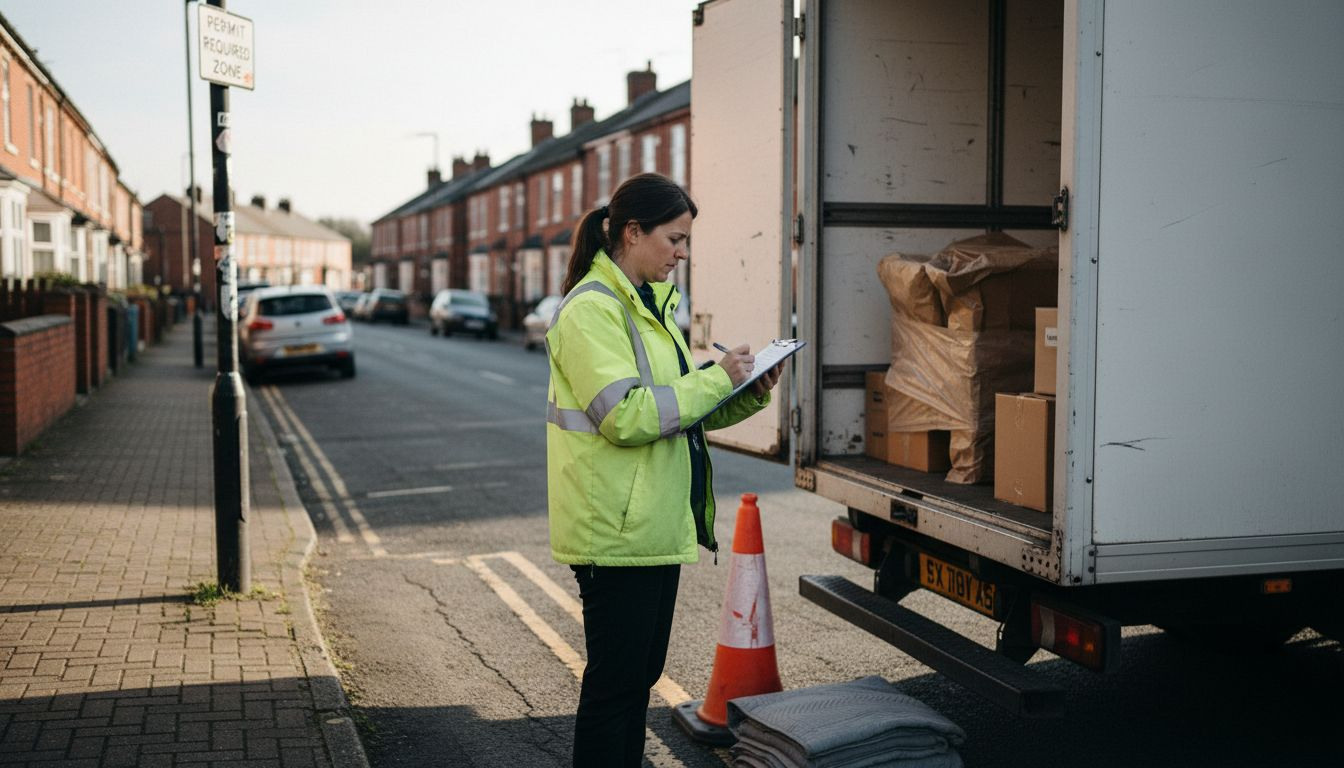 Inspector checking removal van on street
