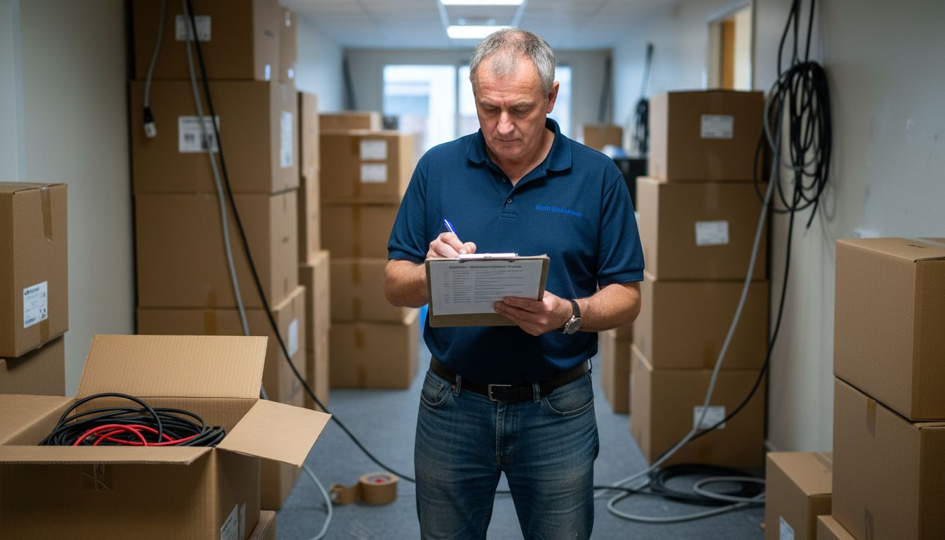 Coordinator checking pre-move checklist hallway