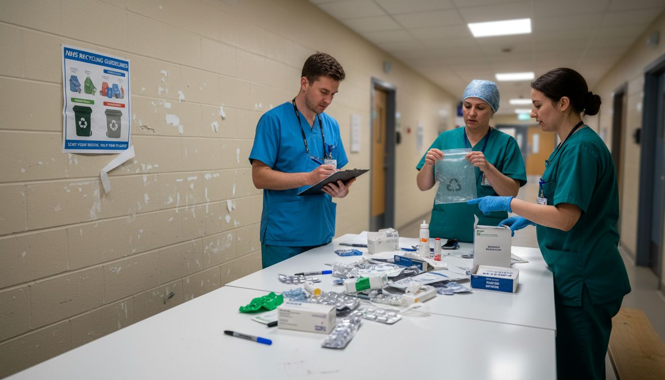 Hospital staff practicing waste sorting training