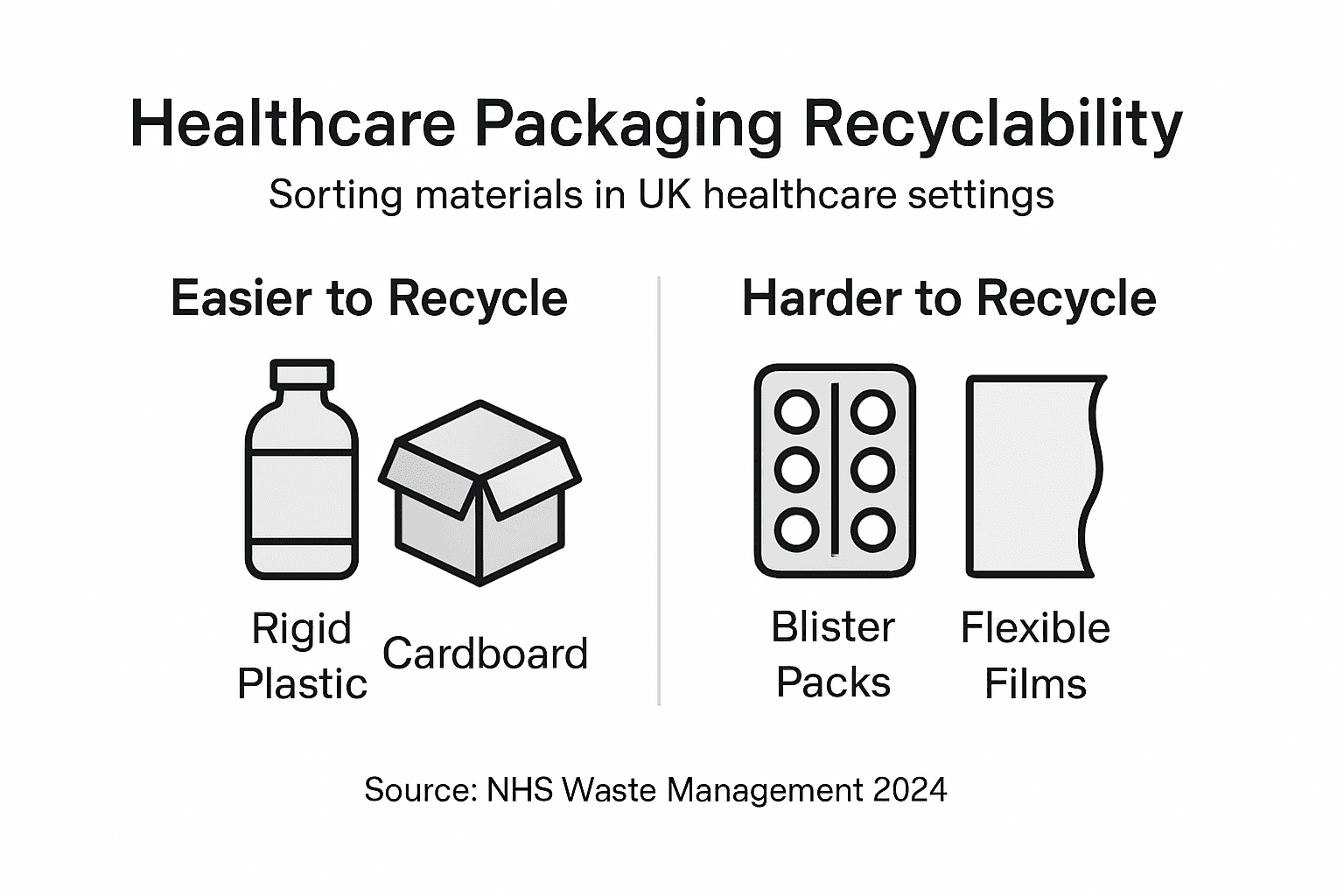 Infographic shows recyclable and non-recyclable healthcare packaging